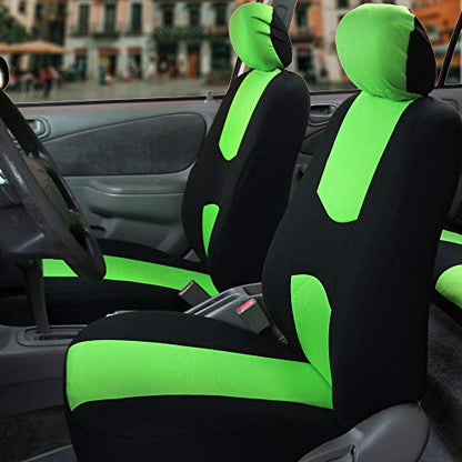 FH Group Car Seat Covers Full Set Cloth - Universal Fit Automotive Seat Covers, Low Back Front Seat Covers, Solid Back Seat Cover, Washable Car Seat Cover for SUV, Sedan and Van Green - color: Green, style: Seat Cover Full Set