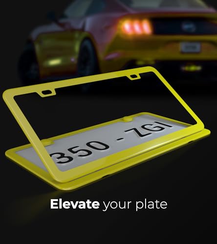 Yellow License Plate Frame, Metal Thin Stainless Steel with 2 Holes Screw Cap, 2 Pack (Yellow) - color: Yellow