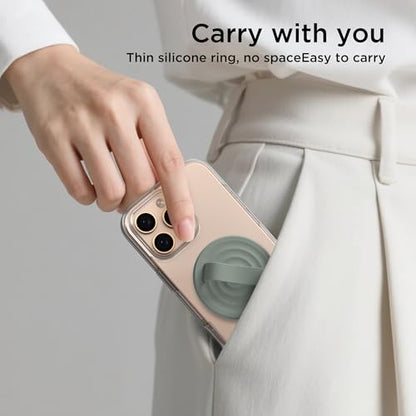 Magnetic Phone Grip Ring Holder, Liquid Silicone Magnet Cell Phone Grip Finger Loop, Compatible with Magsafe, Back of Phone for iPhone 17/16/15/14/13/12 Series, Calke Green - color: Calke Green