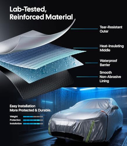 Wigoo Tesla Model 3 Car Cover Accessories (2017–2026), Custom Fit All-Weather Outdoor, Waterproof UV Sun & Heat Protection, Ventilated Design, Windproof, Smooth Paint-Safe Lining, Charging Port Zipper - size: For Tesla Model 3 (2017-2026)