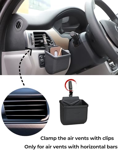 Car Air Vent Storage Bag Organizer Pocket Sunglass Holder Car Mount Phone Holder Coin Key Card Case Organizer with Hook- Black