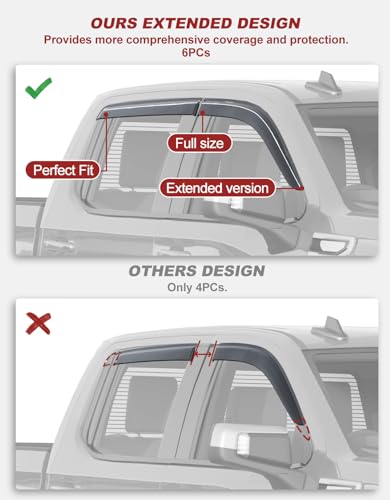 Outside-Mount Window Rain Guards Fit for Chevrolet (Chevy) Silverado&GMC Sierra 1500 2500HD 3500HD Crew Cab 2019-2026, Extra Durable Window Visors Deflector Dark Smoke Vent Shades Car 4-pcs - size: 19-26 Silverado/Sierra 1500 2500HD 3500HD Crew Cab