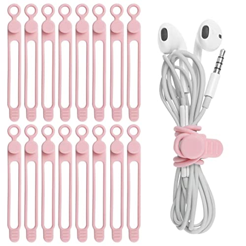16Pcs Silicone Cable Straps Wire Organizer for Bundling Earphone, Phone Charger, Computer Cords, Reusable Cable Ties Cord Organizer in Home,Office,Kitchen,School(Pink) - color: Pink, size: 4.2 Inch