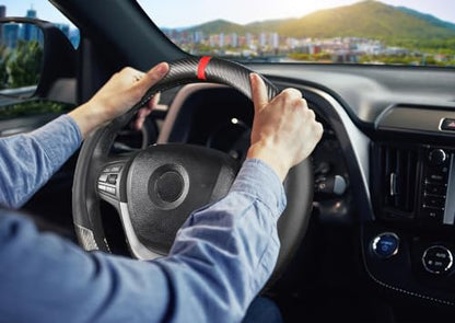 KAFEEK Classic Carbon Fiber Steering Wheel Cover, Universal 15 inch, Breathable Microfiber Leather, Gray - color: Gray, size: Standard Size[14.5"-15"]