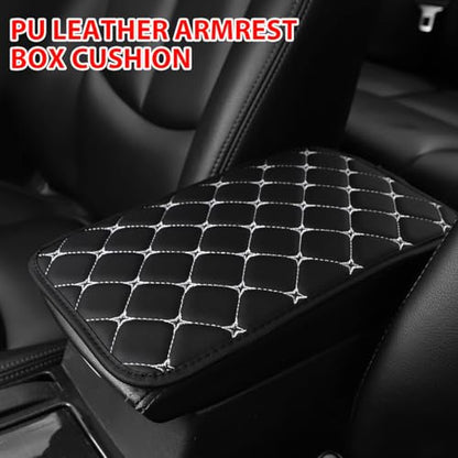 HZEL Car Center Console Cushion Pad, PU Leather Vehicle Armrest Protection Cover, Waterproof Automotive Interior Arm Rest Seat Box Mat Accessories, Universal for SUV, Sedan, Truck (Black/White) - color: Black/White