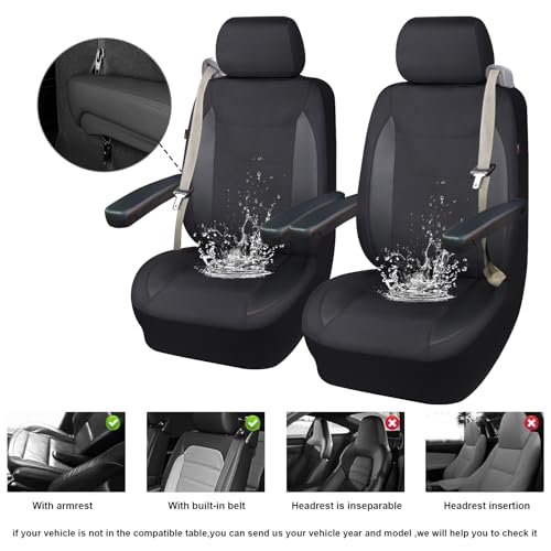 Flying Banner AquaShield Front car seat Covers Set Waterproof Water Resistant arm Rest Compatible Shoulder Seatbelt Compatible Truck seat Protectors Universal fit Non Slip (Black Black, Front Pair) - color: Black Black, size: Front Pair