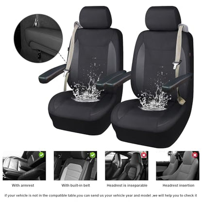 Flying Banner AquaShield Front car seat Covers Set Waterproof Water Resistant arm Rest Compatible Shoulder Seatbelt Compatible Truck seat Protectors Universal fit Non Slip (Black Black, Front Pair) - color: Black Black, size: Front Pair