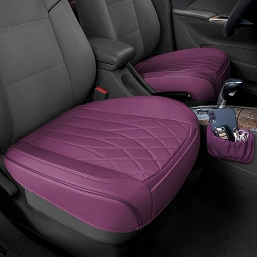 BEITK 2 Pack Leather Front Car Seat Cover Bottom Car Seat, Universal Anti-Slip Driver Car Seat Protectors with Storage Pocket, Waterproof Bottom Auto Seat Cushion Pad Mat for Most Vehicles(Purple) - color: cushion pair purple