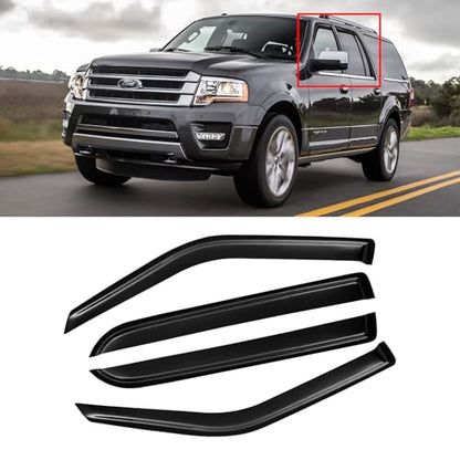 Window Visors for 1997-2017 Ford Expedition, Rain Guards Shield Vent Deflector Shade Dark Smoke for 2007-2017 Expedition XL, 1998-2017 Lincoln Navigator, Tape-On, 4PCS - style: For 1997-2017 | Ford Expedition | Out-Channel