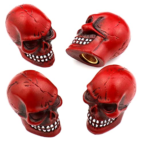 Cars Tires Valve Stem Caps Cover Dustproof Cool Skull Head Universal Fit Most of Cars SUV Bike Trucks Motorcycles 4 Pcs/Set (red) - color: Red