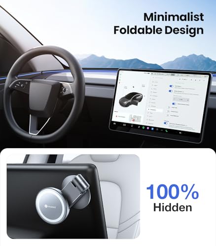 VICSEED Tesla Phone Mount【Strongest Magnet Power】 Foldable Hidden Tesla Phone Holder Fit for All Phones, Tesla Model 3/Y/Cybertruck Accessories, Tesla Model 3 Model Y for MagSafe Car Mount-Quicksilver - color: Quicksilver