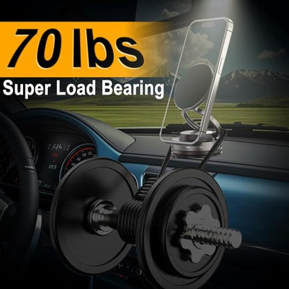 Upgraded Vacuum Magnetic Car Phone Holder for MagSafe, 360° Rotation, 96LBS Ultra Suction Cup Mount for iPhone & Android, Car/Gym/Mirror