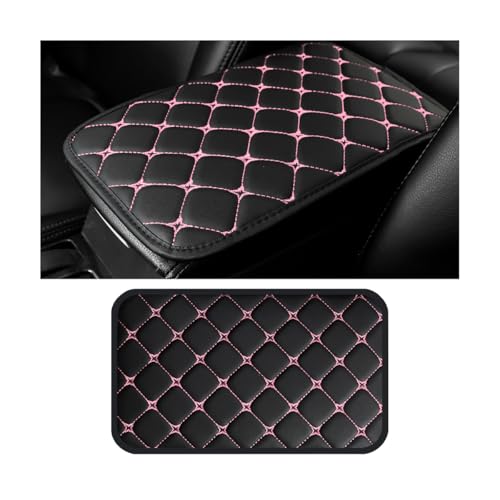 HZEL Car Center Console Cushion Pad, PU Leather Vehicle Armrest Protection Cover, Waterproof Automotive Interior Arm Rest Seat Box Mat Accessories, Universal for SUV, Sedan, Truck (Black/Pink) - color: Black/Pink