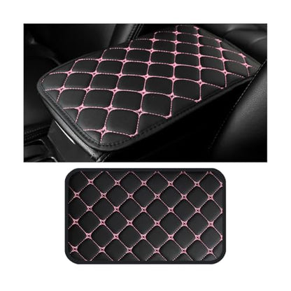 HZEL Car Center Console Cushion Pad, PU Leather Vehicle Armrest Protection Cover, Waterproof Automotive Interior Arm Rest Seat Box Mat Accessories, Universal for SUV, Sedan, Truck (Black/Pink) - color: Black/Pink
