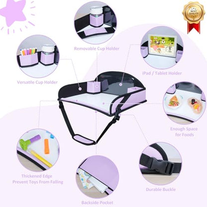 Kids Travel Tray for Toddler Carseat, Road Trip Activities Essentials for Toddler, Kids Lap Desk Tray with Tablet Holder Stand ＆ Dry Erase Board (Purple) - color: Purple