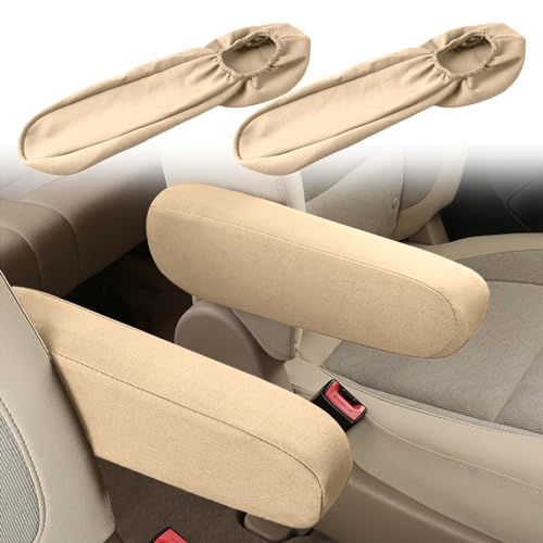 2PC Car Front Seat Armrest Covers,Universal Size Seat Arm Rest Cover,Flat Cloth Fabric Armrest Cover,Car Interior Accessories(Beige,1Pair) - color: Beige-2PC