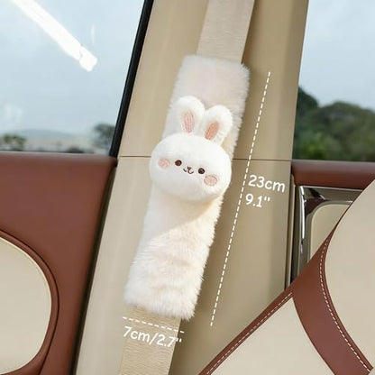 2 PCS Seat Belt Cover Pad, Cute Kawaii Animal Bunny Seatbelt Covers for Kids and Adults, Winter Plush Fluffy Soft Seat Belt Cover, Cartoon Seatbelt Cushion,Car Seat Strap Pads (F-Bunny) - color: F-Bunny