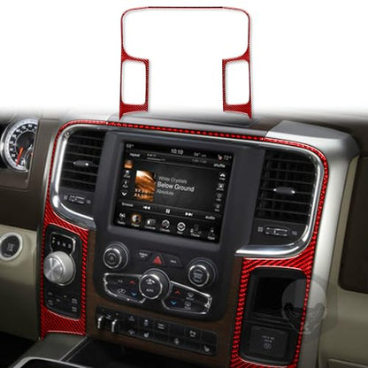Red Carbon Fiber Center Console Panal Air Vent Outlet Gear Shift Rotary Shifter Media Screen Frame Cover Car Interior Compatible with Dodge Ram 1500/2500/3500 2013 2014 2015 Accessories - color: Red 21