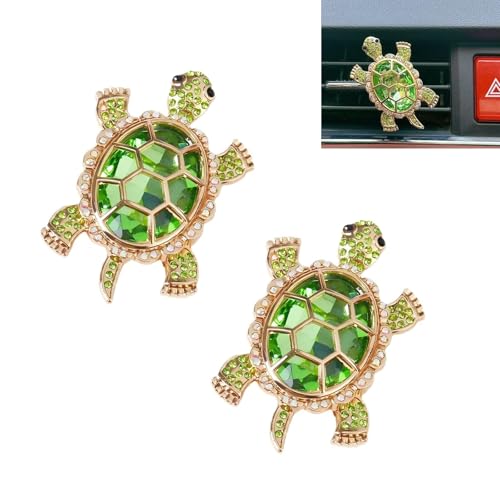 Turtle Car Accessories, Cute Turtle Air Fresheners Diffuser Vent Clip, Crystal Rhinestone Auto Air Conditioning Outlet Clip, Sea Turtles Car Decorative for Women (Green, 2PCS) - color: Green
