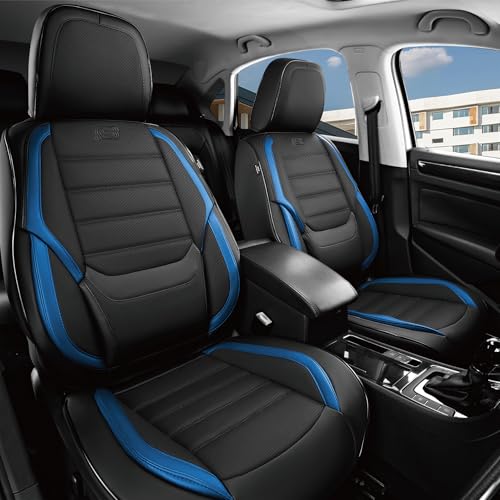 Skechers MAX Cushioning Seat Covers,Memory Foam Leather Car Seat Covers,Waterproof Front Seat Covers,Car Seat Cushion Airbag Automotive Universal Fit for Most Cars,Vans,Trucks,SUV,Blue - color: Black and Blue, size: Front Seats Coverage