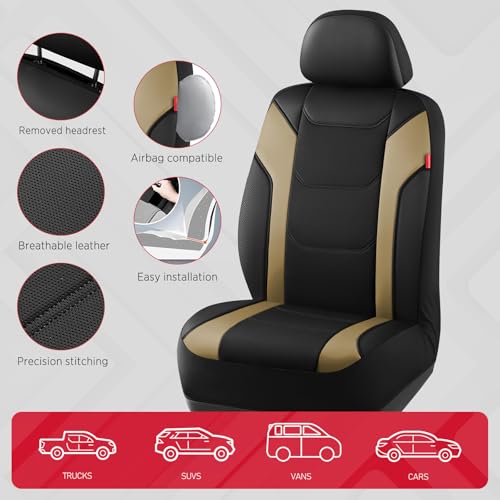 Rubbermaid Leather Car Seat Cover – Universal Front Seat Cover, Airbag Compatible, Easy to Install, Water-Resistant and Durable Automotive Seat Cover for Cars, Trucks, SUVs, Vans – Beige - color: Beige