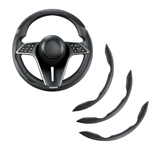 Carbon Fiber Steering Wheel Cover, 3-Piece Set Anti-Skid Comfortable Grip Segmented Butterfly Design, Easy Snap-On Installation Universal Fit 99% Cars, Black - color: Black, size: 3