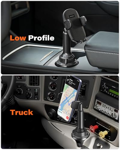 APPS2Car Universal Car Cup Phone Holder | Quick Extension Long Arm | 360° Swivel | Adjustable for iPhone, Samsung, Google, and All Smartphones | Stable & No Shake Design - color: Black