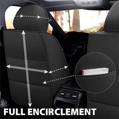 SanQing Car Seat Covers Full Set, Super Luxurious Heavy Universal Duty Waterproof Leather Automotive Vehicle Cover for Cars SUV Pick-up Truck, Non-Slip Seat Car Accessories (Full Set/Black) - color: Full Set/Black