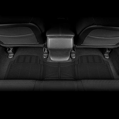 BDK 3-Piece Universal Front & Rear Rubber Floor Mats, Heavy Duty Universal Fit Liners for Cars SUVs Trucks Vans, All Weather Protection Anti-Slip Nibs, Flexible Contours Fits Most Vehicles - Black