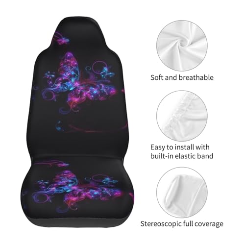 Purple Butterfly Car Seat Covers Front Seat Only Cloth Auto Seat Cover Boho Purple Butterfly Universal Fit, Automotive Seat Covers, Washable Car Seat Protector for SUV, Sedan, Van, Black - color: Butterfly