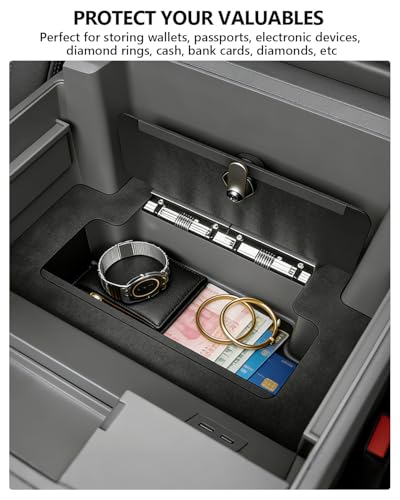 Center Console Safe Lock Box for Chevy Silverado GMC Sierra 2023-2026 Accessories No Drill Anti-Theft Armrest Security Organizer with 3-Digit Combination Lock Carbon Steel Safe Vault - size: Silverado GMC Sierra Safe Organizer
