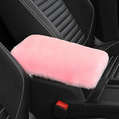 Genuine Sheepskin Center Console Cover Pad Genuine Furry Fluffy Wool Fur Car Armrest Cover Protector Universal Fit for SUV/Truck/Car - color: Shearling-Pink
