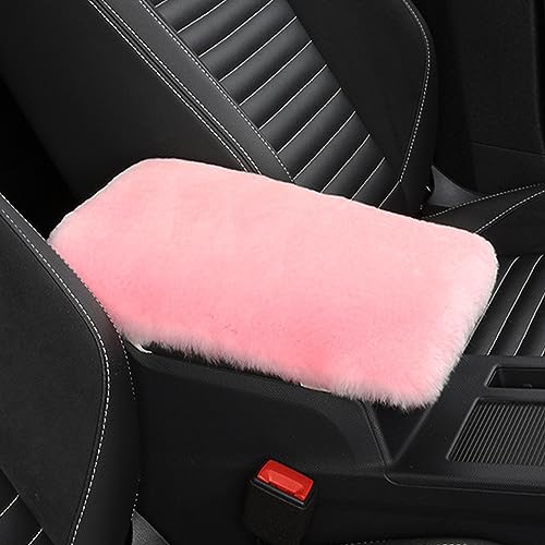 Genuine Sheepskin Center Console Cover Pad Genuine Furry Fluffy Wool Fur Car Armrest Cover Protector Universal Fit for SUV/Truck/Car - color: Shearling-Pink