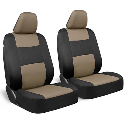 BDK PolyPro 2-Pack Front Car Seat Covers Set in Beige/Black - Front Seat Covers for Cars Trucks Vans SUVs Sedans, Easy to Install Front Car Seat Cover Protection, Universal Fit Car Accessories - color: Beige