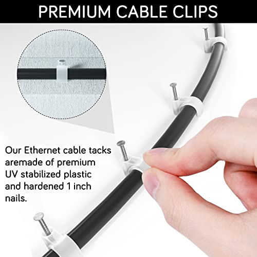 CableGeeker Cable Clips 100 Pieces Cat8 Cat7 Cat6 Ethernet Cable Clips with Nails 7mm Cord Holder for Circle Ethernet Cable (White) - style: Nail in Round Cable Clips 100Pcs
