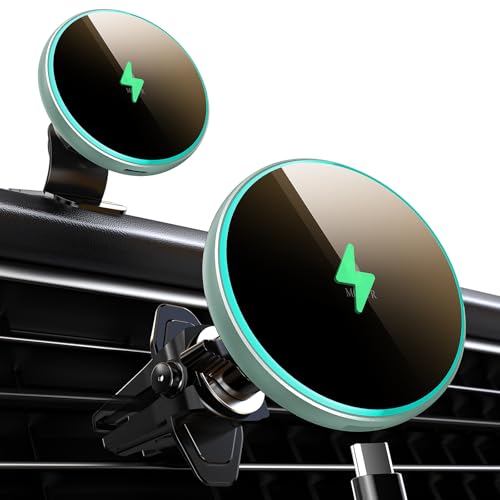MOKPR for Magsafe Car Mount Charger-15W Wireless Car Charger-Magnetic Car Phone Holder for Dash Air Vent-LED RGB HandsFree Car Mount Fast Car Charger for iPhone 16 15/14/13/12 Series Green - color: Mint Green