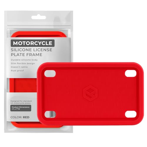 Rightcar Solutions Motorcycle License Plate Frame Premium Silicone, Rust-Proof, Rattle-Proof, Weather-Proof Plate Holder, Street Legal, Custom Bike Tag Frame - Red - color: Red