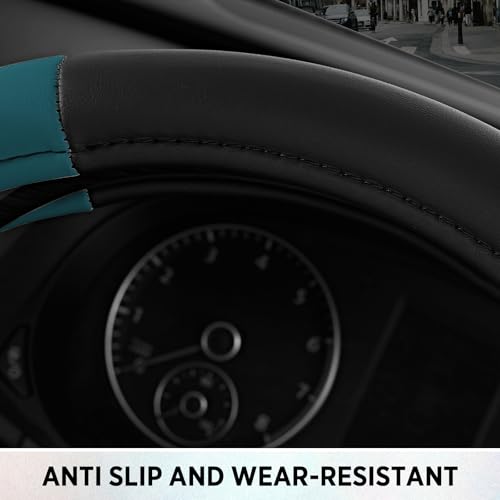 Road Comfort Leather Steering Wheel Cover – Premium Anti-Slip Car Steering Wheel Grip Cover – Universal Fit for 14.5”–15” Cars, Trucks & SUVs -Dark Blue - color: Dark Blue