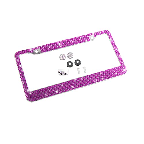 Bling Car License Plate Frame, Sparkly Rhinestone Stainless Steel License Plate Cover/Holder, Universal for Most Cars, SUVs, Vehicles with Screw Set, Auto Accessories for Women (Dark Purple) - color: Dark Purple, size: 1PCS