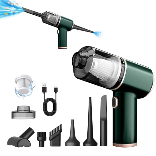 Mini Vacuum Cleaner Cordless 4 in 1 Portable Car Vacuum 10000PA Car Vacuum Cleaner High Power Rechargeable Multi-Nozzles Vacuum Cleaner for Car Home Office Pet（Green） - color: Dark Green