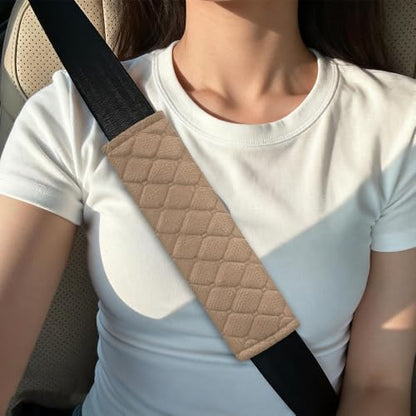 2PCS Car Seat Belt Pads Cover, Fluffy Car Seatbelt Covers, Soft Car Seat Belt Strap Cushion Protect Your Neck and Shoulder, Driving Seat Belt Shoulder Strap Cover for Most Autos (Khaki) - color: Khaki