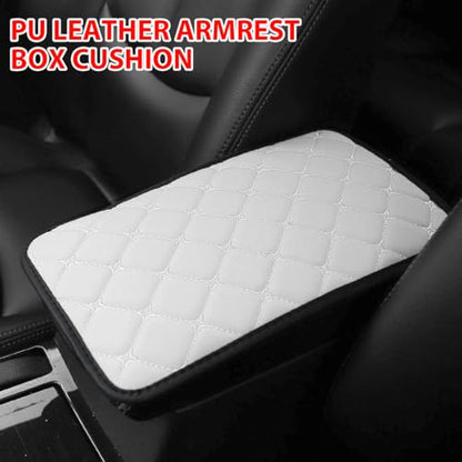 HZEL Car Center Console Cushion Pad, PU Leather Vehicle Armrest Protection Cover, Waterproof Automotive Interior Arm Rest Seat Box Mat Accessories, Universal for SUV, Sedan, Truck (White) - color: White
