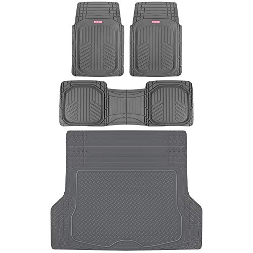 Motor Trend FlexTough™ Deep Dish Plus Rubber Car Floor Mats with Trunk Mat Cargo Liner, Front & Rear Combo Set fits Most Car SUV Van Coupe Sedan, Heavy Duty All Weather Trim to Fit - color: Gray, size: X-Large