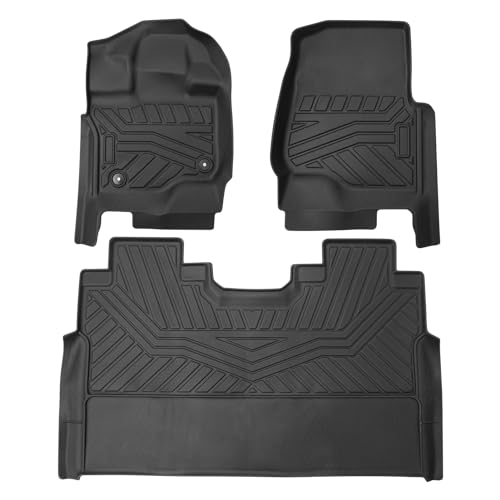 Powerty Floor Mats for 2015-2025 Ford F-150 SuperCrew/F150 Lightning Accessories All Weather Floor Liner 3D TPE 1st & 2nd Row Floor Mat Heavy-Duty Floor Liners - size: 3)Ford F-150 SC & Lightning｜15-25｜1st & 2nd Row