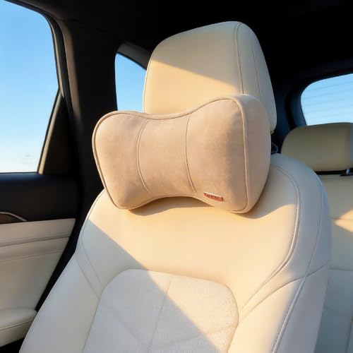 Carwales Car Neck Cushion Recliner Headrest Pillow for Office Chair Couch Memory Foam Lower Back Support Lumbar Pain Relief Ergonomic Design Extension Adjustable Strap Fits Driving Car Tan 1 Pack - color: Tan