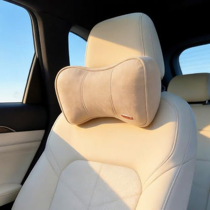 Carwales Car Neck Cushion Recliner Headrest Pillow for Office Chair Couch Memory Foam Lower Back Support Lumbar Pain Relief Ergonomic Design Extension Adjustable Strap Fits Driving Car Tan 1 Pack - color: Tan