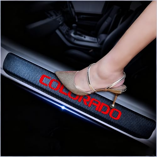 4Pcs Car Door Sill Protector for Chevy Colorado, Carbon Fiber Anti-Scratch Guard for Chevy Colorado Accessories - Self-Adhesive Car Door & Sill Protector -RED - color: Red