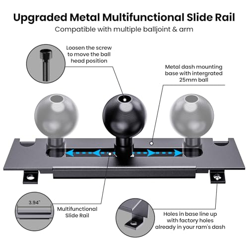 Kaishengyuan Metal Phone Mount for Ram Truck 2013-2018, Dash Mount Cell Phone Holder Compatible with RAM 1500/2500/3500 & 2019+ Classic, Metal Ball Adapter Phone Stand Arm Fit for Most Smartphones - style: Universal Mount