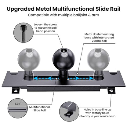 Kaishengyuan Metal Phone Mount for Ram Truck 2013-2018, Dash Mount Cell Phone Holder Compatible with RAM 1500/2500/3500 & 2019+ Classic, Metal Ball Adapter Phone Stand Arm Fit for Most Smartphones - style: Universal Mount