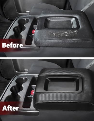 KBH Center Console Armrest Cover Replacement for Chevrolet Silverado & GMC Sierra 1500 2500 3500 2014-2018, Vinyl Leather Upholstery, Anti-Scratch, Jump Seat Console (Carbon Fiber Black) - color: Carbon Fiber Black, size: Jump Seat Console, Silverado Sier